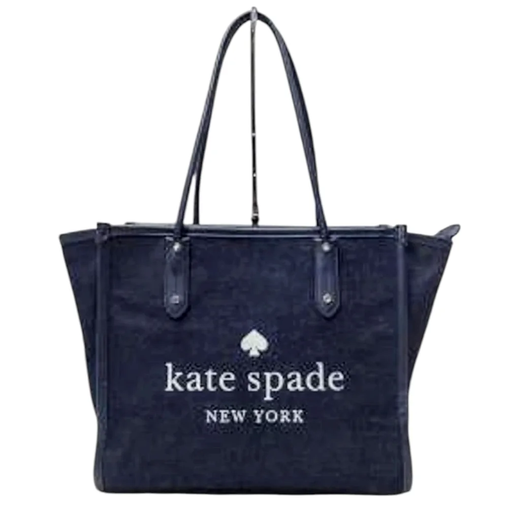 Kate Spade Ella Large Monogram Midnight Blue Denim Tote Bag - Picture 1 of 16